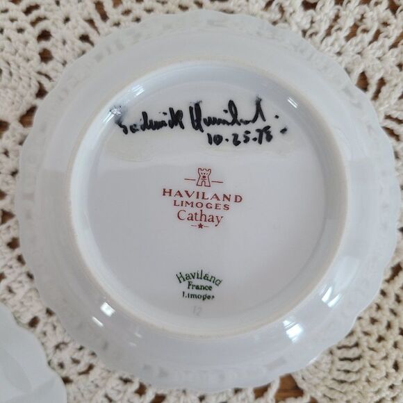 Signed F. Haviland Limoges France Cathay 5" Swirled Nut Coaster Tidbit Dish Set - Picture 9 of 16